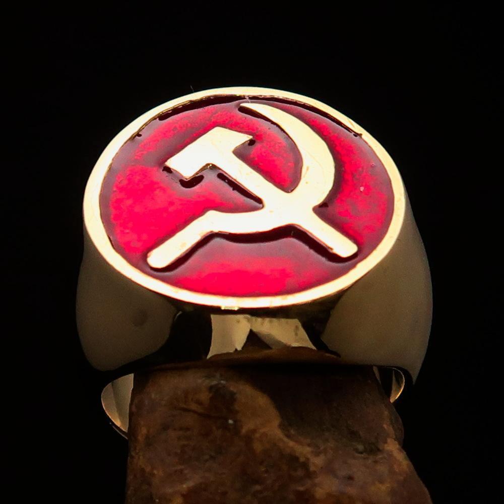 Excellent crafted Men's Socialist Ring Hammer Sickle Red - Solid Brass