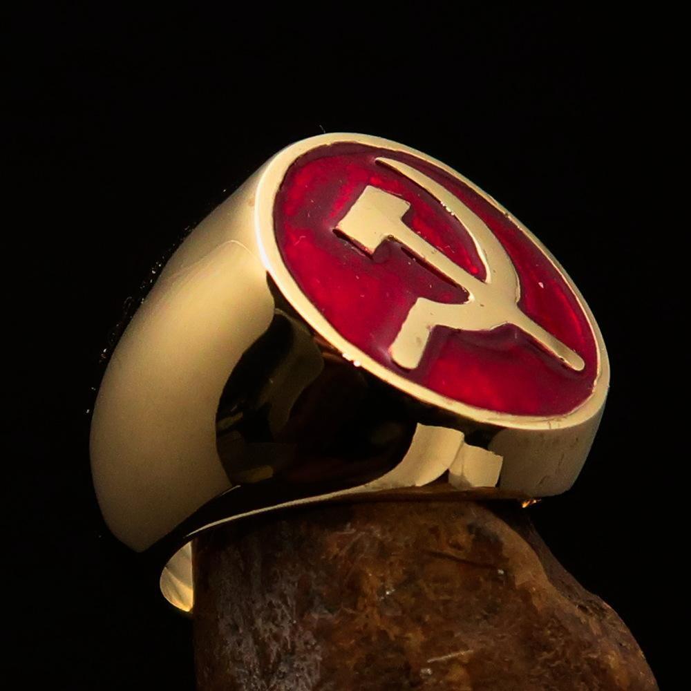 Excellent crafted Men's Socialist Ring Hammer Sickle Red - Solid Brass