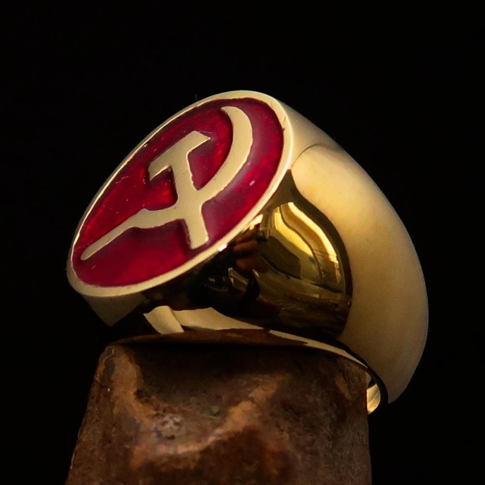 Excellent crafted Men's Socialist Ring Hammer Sickle Red - Solid Brass