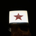 Excellent crafted Sterling Silver Men's Socialist Ring Red Star