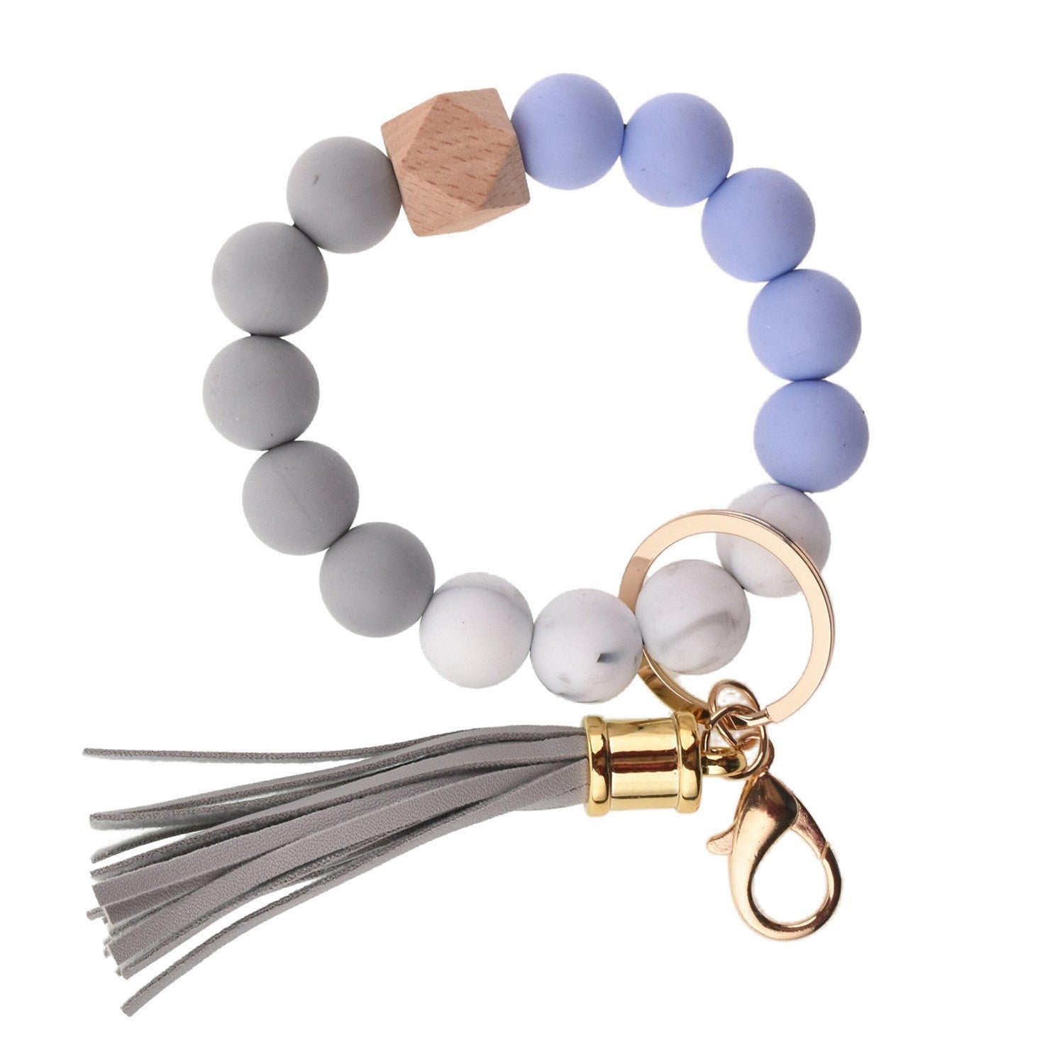 PU Tassel Keychain Bag charm Silicone Beaded Keychain Wristlet Key Ring Bracelet Cute Car Key Chain Holder for Women Girls