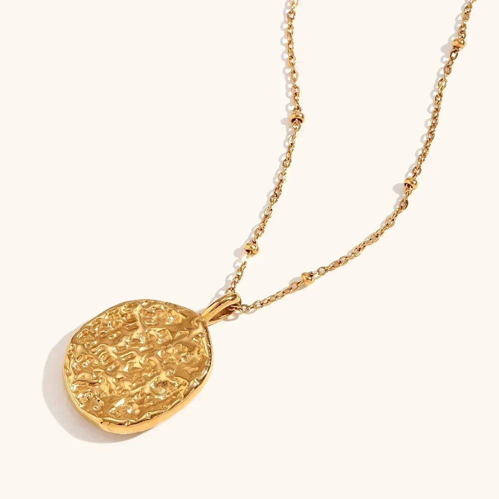 La. Muses Colored Cubic Zirconia Star Moon Texture Pendant Stainless Steel Retro Luxury Necklace Waterproof Jewelry Gift
