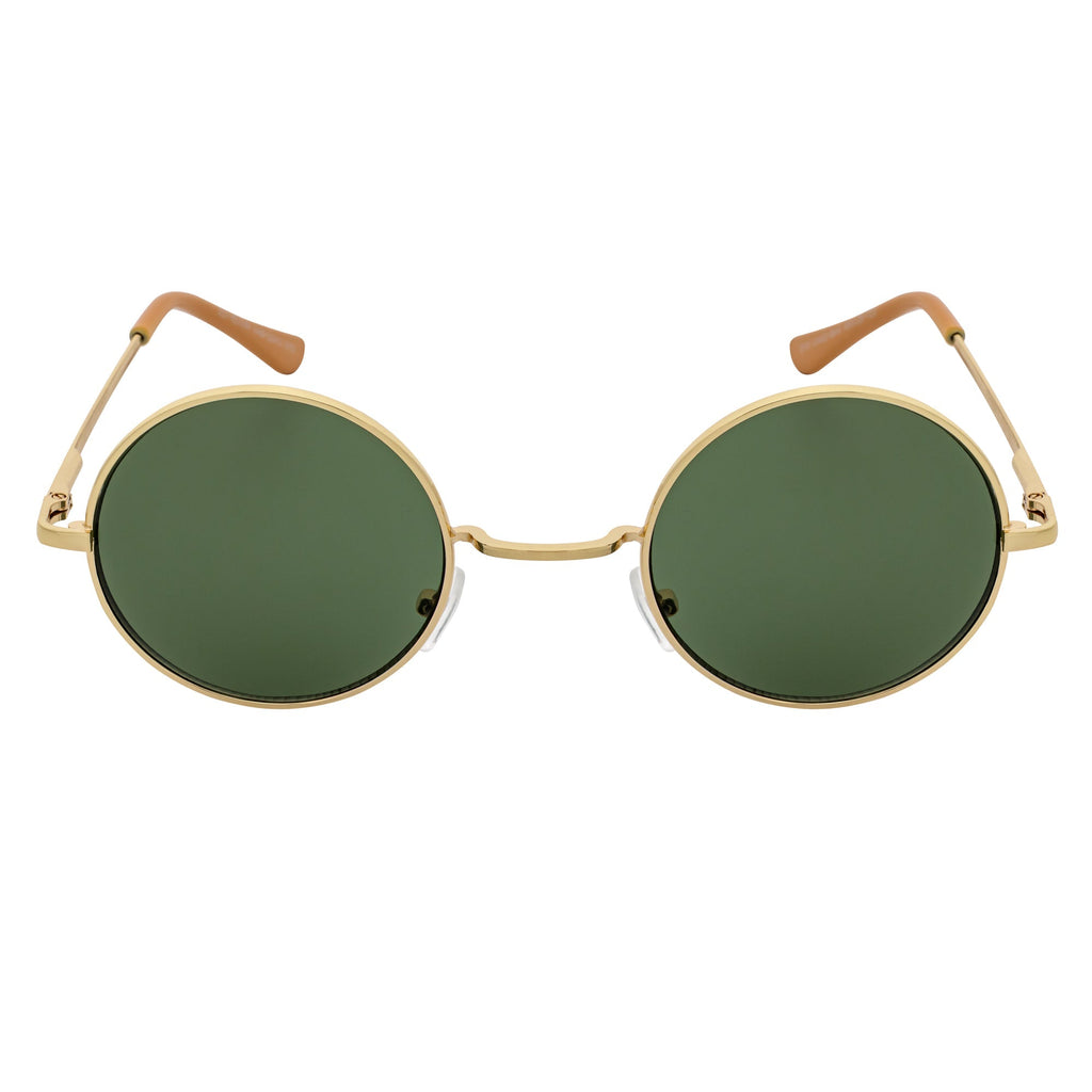 ELTON - Retro Small Metal Circle Round Sunglasses Gold Green Tint Lens