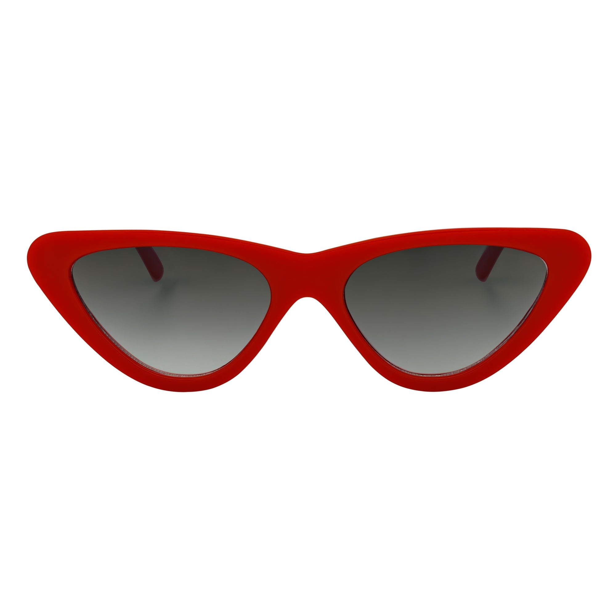 FELINE - Thick Oval Retro Small Cat Eye Sunglasses Red Smoke Tint